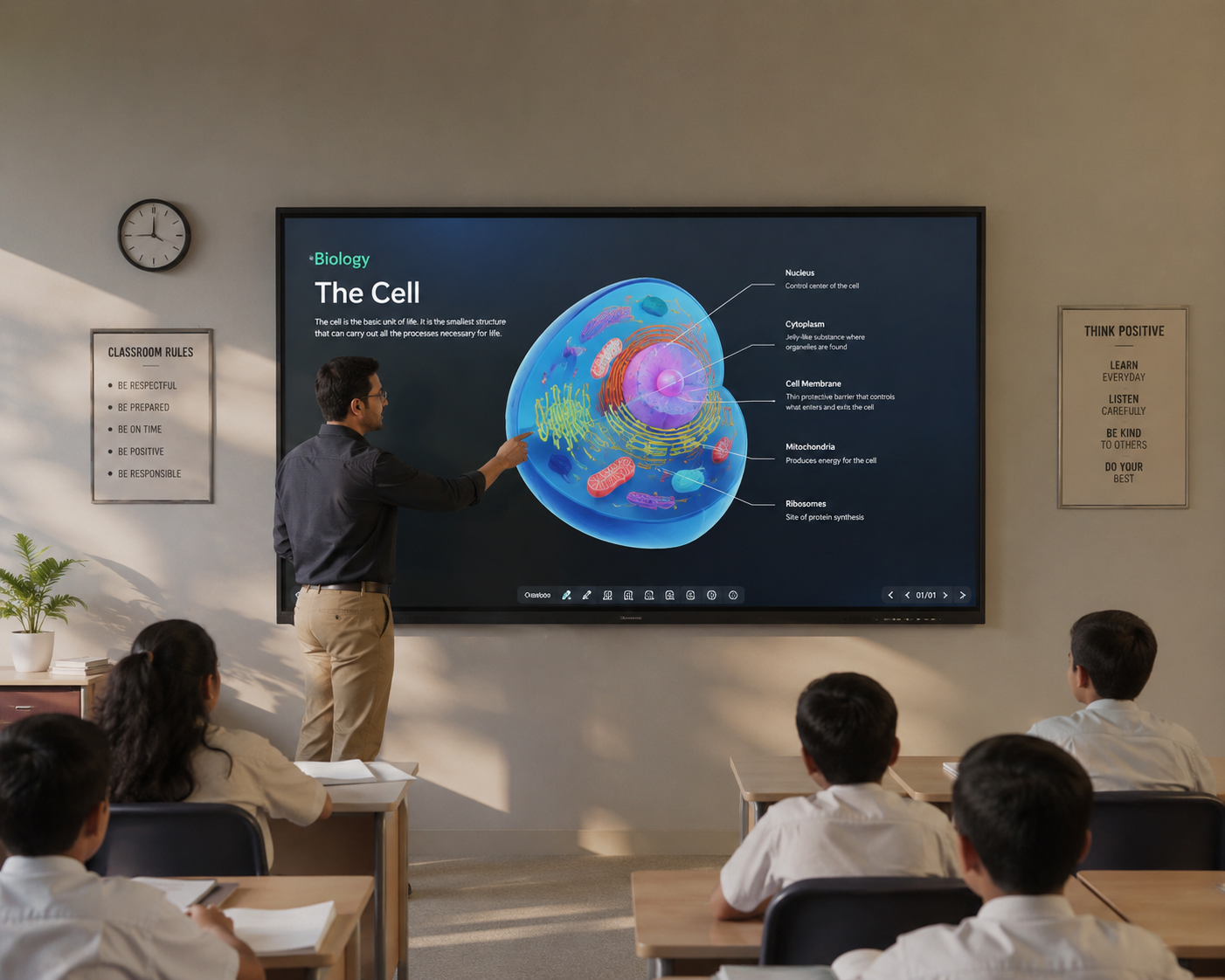 An interactive smart LED panel installed in a classroom